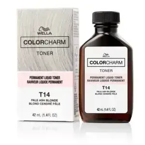 Wella Color Charm T14 Pale Ash Blonde Permanent Liquid Hair Toner Bottle and Package